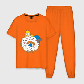 Мужская пижама хлопок с принтом Гомер ест пончик в Тюмени, 100% хлопок | брюки и футболка прямого кроя, без карманов, на брюках мягкая резинка на поясе и по низу штанин
 | Тематика изображения на принте: гомер