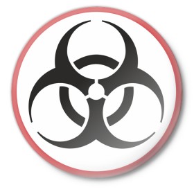 Значок с принтом Биологическая угроза в Тюмени,  металл | круглая форма, металлическая застежка в виде булавки | danger | биологическая | знак | опасность | предупреждение | угроза