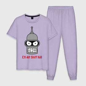 Мужская пижама хлопок с принтом Ctrl Alt Shift Kill (Бендер) в Тюмени, 100% хлопок | брюки и футболка прямого кроя, без карманов, на брюках мягкая резинка на поясе и по низу штанин
 | bender | futurama | бендер | футурама