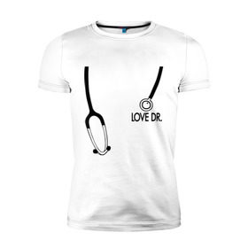 Мужская футболка премиум с принтом Love Dr. House в Тюмени, 92% хлопок, 8% лайкра | приталенный силуэт, круглый вырез ворота, длина до линии бедра, короткий рукав | house | house md | доктор хауз | доктор хаус | фонендоскоп | хаус | хью лори