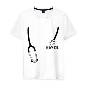 Мужская футболка хлопок с принтом Love Dr. House в Тюмени, 100% хлопок | прямой крой, круглый вырез горловины, длина до линии бедер, слегка спущенное плечо. | house | house md | доктор хауз | доктор хаус | фонендоскоп | хаус | хью лори