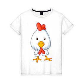 Женская футболка хлопок с принтом Цыплёнок (2) в Тюмени, 100% хлопок | прямой крой, круглый вырез горловины, длина до линии бедер, слегка спущенное плечо | животные | курица | птенец | птенчик | цыпа | цыпленок | цыплята