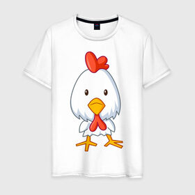 Мужская футболка хлопок с принтом Цыплёнок (2) в Тюмени, 100% хлопок | прямой крой, круглый вырез горловины, длина до линии бедер, слегка спущенное плечо. | животные | курица | птенец | птенчик | цыпа | цыпленок | цыплята