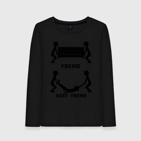 Женский лонгслив хлопок с принтом Frend в Тюмени, 100% хлопок |  | best friend | friend | друзья | лучшие | люди | подарок подруге | силуэты | человечки