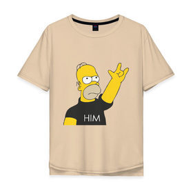 Мужская футболка хлопок Oversize с принтом Гомер rock фанат в Тюмени, 100% хлопок | свободный крой, круглый ворот, “спинка” длиннее передней части | him | гомер