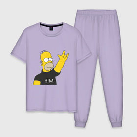 Мужская пижама хлопок с принтом Гомер rock фанат в Тюмени, 100% хлопок | брюки и футболка прямого кроя, без карманов, на брюках мягкая резинка на поясе и по низу штанин
 | Тематика изображения на принте: him | гомер