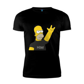 Мужская футболка премиум с принтом Гомер rock фанат в Тюмени, 92% хлопок, 8% лайкра | приталенный силуэт, круглый вырез ворота, длина до линии бедра, короткий рукав | Тематика изображения на принте: him | гомер