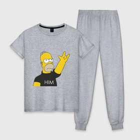 Женская пижама хлопок с принтом Гомер rock фанат в Тюмени, 100% хлопок | брюки и футболка прямого кроя, без карманов, на брюках мягкая резинка на поясе и по низу штанин | him | гомер