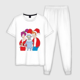 Мужская пижама хлопок с принтом Футурама новый год в Тюмени, 100% хлопок | брюки и футболка прямого кроя, без карманов, на брюках мягкая резинка на поясе и по низу штанин
 | 