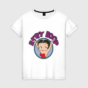 Женская футболка хлопок с принтом Betty boop в Тюмени, 100% хлопок | прямой крой, круглый вырез горловины, длина до линии бедер, слегка спущенное плечо | Тематика изображения на принте: betty boop | бетти буп