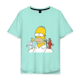 Мужская футболка хлопок Oversize с принтом Гомер симпсон добро и зло в Тюмени, 100% хлопок | свободный крой, круглый ворот, “спинка” длиннее передней части | Тематика изображения на принте: гомер