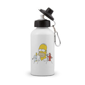 Бутылка спортивная с принтом Гомер симпсон добро и зло в Тюмени, металл | емкость — 500 мл, в комплекте две пластиковые крышки и карабин для крепления | гомер