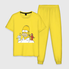 Мужская пижама хлопок с принтом Гомер симпсон добро и зло в Тюмени, 100% хлопок | брюки и футболка прямого кроя, без карманов, на брюках мягкая резинка на поясе и по низу штанин
 | гомер