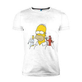 Мужская футболка премиум с принтом Гомер симпсон добро и зло в Тюмени, 92% хлопок, 8% лайкра | приталенный силуэт, круглый вырез ворота, длина до линии бедра, короткий рукав | гомер