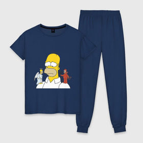 Женская пижама хлопок с принтом Гомер симпсон добро и зло в Тюмени, 100% хлопок | брюки и футболка прямого кроя, без карманов, на брюках мягкая резинка на поясе и по низу штанин | гомер