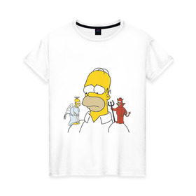 Женская футболка хлопок с принтом Гомер симпсон добро и зло в Тюмени, 100% хлопок | прямой крой, круглый вырез горловины, длина до линии бедер, слегка спущенное плечо | гомер