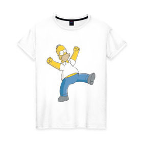 Женская футболка хлопок с принтом Гомер симпсон в Тюмени, 100% хлопок | прямой крой, круглый вырез горловины, длина до линии бедер, слегка спущенное плечо | гомер