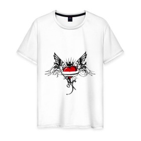 Мужская футболка хлопок с принтом Сердце с крыльями (3) в Тюмени, 100% хлопок | прямой крой, круглый вырез горловины, длина до линии бедер, слегка спущенное плечо. | крылья