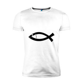 Мужская футболка премиум с принтом Христианская рыбка в Тюмени, 92% хлопок, 8% лайкра | приталенный силуэт, круглый вырез ворота, длина до линии бедра, короткий рукав | рыба | рыбка   символ христианства.баптисты | христианство