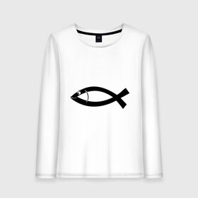 Женский лонгслив хлопок с принтом Христианская рыбка в Тюмени, 100% хлопок |  | рыба | рыбка   символ христианства.баптисты | христианство