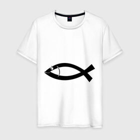 Мужская футболка хлопок с принтом Христианская рыбка в Тюмени, 100% хлопок | прямой крой, круглый вырез горловины, длина до линии бедер, слегка спущенное плечо. | Тематика изображения на принте: рыба | рыбка   символ христианства.баптисты | христианство