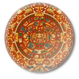 Значок с принтом Календарь майя в Тюмени,  металл | круглая форма, металлическая застежка в виде булавки | индейцы | календарь | майя