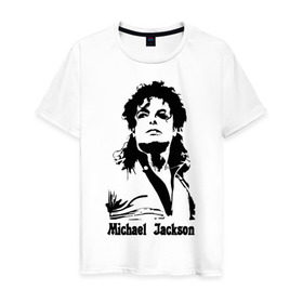Мужская футболка хлопок с принтом Michael Jackson в Тюмени, 100% хлопок | прямой крой, круглый вырез горловины, длина до линии бедер, слегка спущенное плечо. | Тематика изображения на принте: jackson | michael | pop | джексон | майкл | майкл джексон | поп