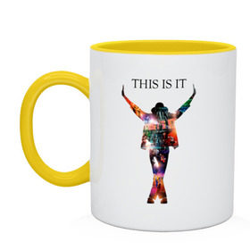 Кружка двухцветная с принтом Майкл Джексон в Тюмени, керамика | объем — 330 мл, диаметр — 80 мм. Цветная ручка и кайма сверху, в некоторых цветах — вся внутренняя часть | Тематика изображения на принте: майкл джексон