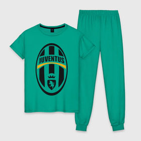 Женская пижама хлопок с принтом Italian Serie A. Juventus FC в Тюмени, 100% хлопок | брюки и футболка прямого кроя, без карманов, на брюках мягкая резинка на поясе и по низу штанин | фк | ювентус