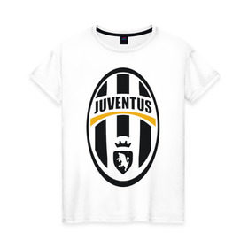 Женская футболка хлопок с принтом Italian Serie A. Juventus FC в Тюмени, 100% хлопок | прямой крой, круглый вырез горловины, длина до линии бедер, слегка спущенное плечо | фк | ювентус