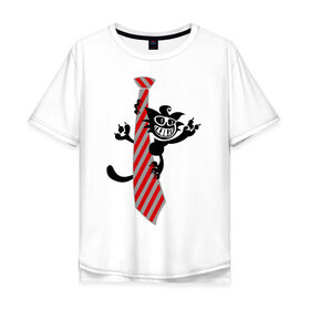 Мужская футболка хлопок Oversize с принтом Галстук с котиком в Тюмени, 100% хлопок | свободный крой, круглый ворот, “спинка” длиннее передней части | галстук | кот | котик | котэ | кошак | кошка