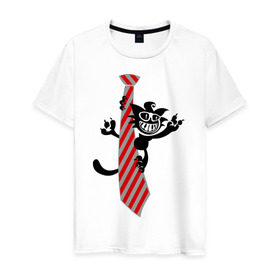 Мужская футболка хлопок с принтом Галстук с котиком в Тюмени, 100% хлопок | прямой крой, круглый вырез горловины, длина до линии бедер, слегка спущенное плечо. | галстук | кот | котик | котэ | кошак | кошка