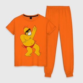 Женская пижама хлопок с принтом Гомер симпсон танцует в Тюмени, 100% хлопок | брюки и футболка прямого кроя, без карманов, на брюках мягкая резинка на поясе и по низу штанин | гомер
