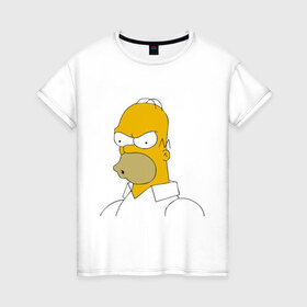 Женская футболка хлопок с принтом Сердитый Гомер Симпсон в Тюмени, 100% хлопок | прямой крой, круглый вырез горловины, длина до линии бедер, слегка спущенное плечо | гомер