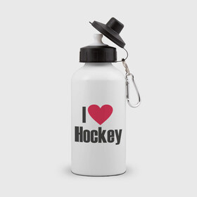 Бутылка спортивная с принтом Я люблю хоккей! в Тюмени, металл | емкость — 500 мл, в комплекте две пластиковые крышки и карабин для крепления | люблю смотреть хоккей | нхл | хоккеист | хоккеисты | хоккей