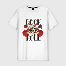 Мужская футболка премиум с принтом Rock (8) в Тюмени, 92% хлопок, 8% лайкра | приталенный силуэт, круглый вырез ворота, длина до линии бедра, короткий рукав | heavy metal | metal | rocknroll | trash metal | гитары | метал | металл | рок | рок н ролл | рокrock | трэш метал | хеви метал | череп
