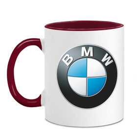 Кружка двухцветная с принтом BMW в Тюмени, керамика | объем — 330 мл, диаметр — 80 мм. Цветная ручка и кайма сверху, в некоторых цветах — вся внутренняя часть | bmw | авто | авто2012 | автомобиль | бмв | бренд | логотип | машина