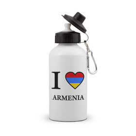 Бутылка спортивная с принтом I love Armenia в Тюмени, металл | емкость — 500 мл, в комплекте две пластиковые крышки и карабин для крепления | armenia | армению | армения | армяне | армянин | ереван | люблю | флаг