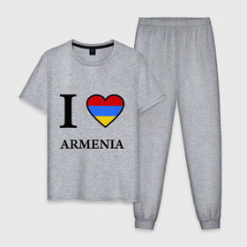 Мужская пижама хлопок с принтом I love Armenia в Тюмени, 100% хлопок | брюки и футболка прямого кроя, без карманов, на брюках мягкая резинка на поясе и по низу штанин
 | armenia | армению | армения | армяне | армянин | ереван | люблю | флаг