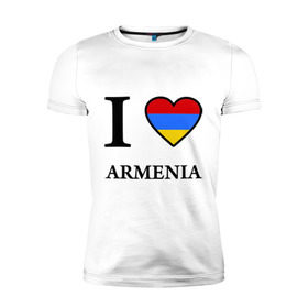 Мужская футболка премиум с принтом I love Armenia в Тюмени, 92% хлопок, 8% лайкра | приталенный силуэт, круглый вырез ворота, длина до линии бедра, короткий рукав | armenia | армению | армения | армяне | армянин | ереван | люблю | флаг