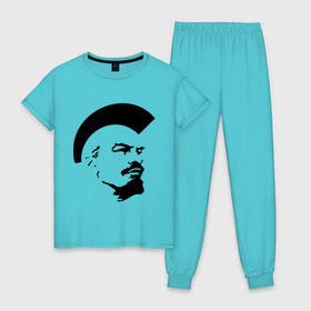 Женская пижама хлопок с принтом Ленин Панк в Тюмени, 100% хлопок | брюки и футболка прямого кроя, без карманов, на брюках мягкая резинка на поясе и по низу штанин | pank | punk | punks | punks not dead | ирокез | панк | панки