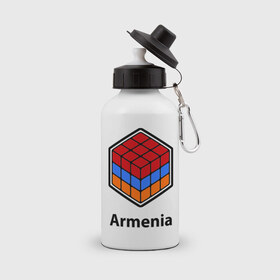 Бутылка спортивная с принтом Кубик – Армения в Тюмени, металл | емкость — 500 мл, в комплекте две пластиковые крышки и карабин для крепления | армения | армяне | армянин | ереван | кубик | кубик рубик | флаг | флаг армении в магическом кубике.armenia