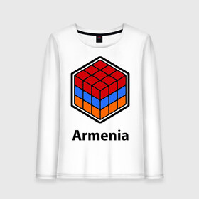 Женский лонгслив хлопок с принтом Кубик – Армения в Тюмени, 100% хлопок |  | армения | армяне | армянин | ереван | кубик | кубик рубик | флаг | флаг армении в магическом кубике.armenia