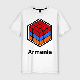 Мужская футболка премиум с принтом Кубик – Армения в Тюмени, 92% хлопок, 8% лайкра | приталенный силуэт, круглый вырез ворота, длина до линии бедра, короткий рукав | армения | армяне | армянин | ереван | кубик | кубик рубик | флаг | флаг армении в магическом кубике.armenia