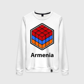 Женский свитшот хлопок с принтом Кубик – Армения в Тюмени, 100% хлопок | прямой крой, круглый вырез, на манжетах и по низу широкая трикотажная резинка  | армения | армяне | армянин | ереван | кубик | кубик рубик | флаг | флаг армении в магическом кубике.armenia