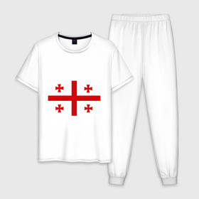 Мужская пижама хлопок с принтом Грузия в Тюмени, 100% хлопок | брюки и футболка прямого кроя, без карманов, на брюках мягкая резинка на поясе и по низу штанин
 | грузии | грузин | грузины | грузия | флаг