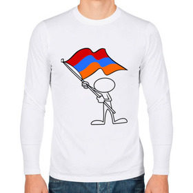Мужской лонгслив хлопок с принтом Армения (человек с флагом) в Тюмени, 100% хлопок |  | armenia | армении | армения | армяне | армянин | армянка | ереван | флаг