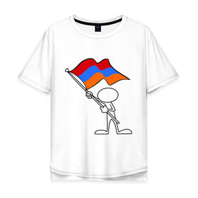 Мужская футболка хлопок Oversize с принтом Армения (человек с флагом) в Тюмени, 100% хлопок | свободный крой, круглый ворот, “спинка” длиннее передней части | Тематика изображения на принте: armenia | армении | армения | армяне | армянин | армянка | ереван | флаг