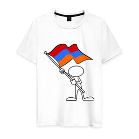 Мужская футболка хлопок с принтом Армения (человек с флагом) в Тюмени, 100% хлопок | прямой крой, круглый вырез горловины, длина до линии бедер, слегка спущенное плечо. | armenia | армении | армения | армяне | армянин | армянка | ереван | флаг