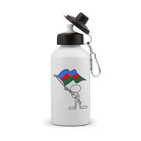 Бутылка спортивная с принтом Waving flag - Azerbaijan в Тюмени, металл | емкость — 500 мл, в комплекте две пластиковые крышки и карабин для крепления | азербайджан | азеры | баку | восток | символ | флаг | человечек